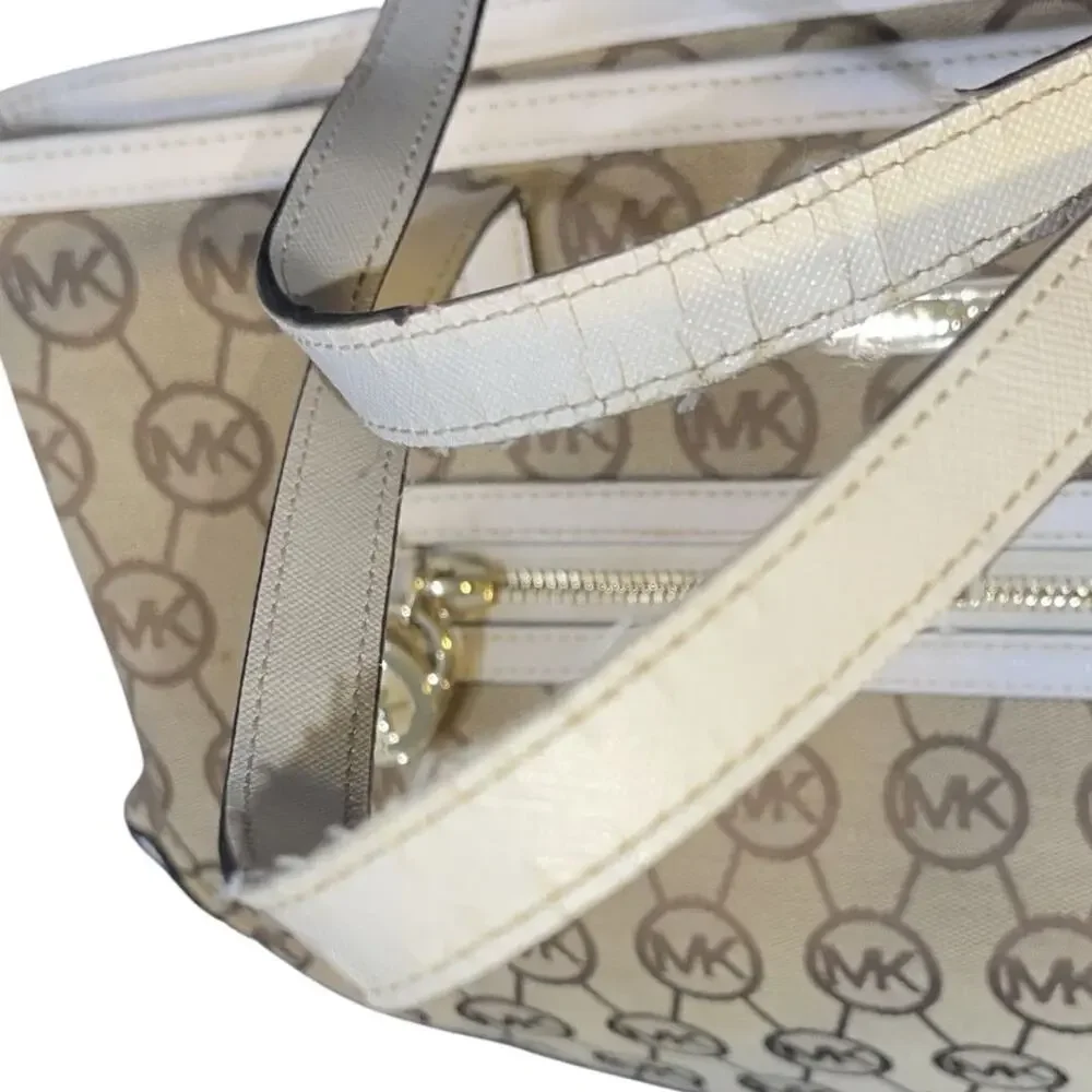 Michael Michael Kors Signature Logo Kempton Canvas Tote Bag Leather Trim